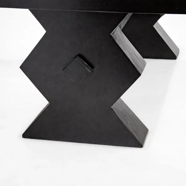 INTERIORZE teakwood black center table with rectangular top and geometric sculptural base