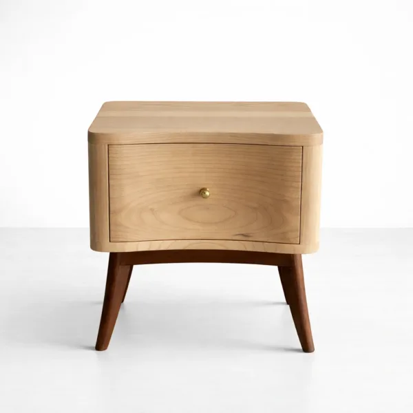Ashwood bedside table with teakwood legs and single drawer by INTERIORZE