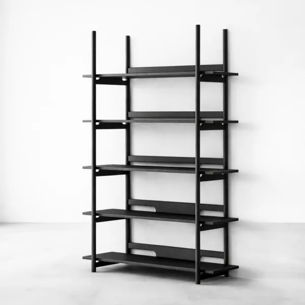 Black Open Teak Wood Showcase Cabinet