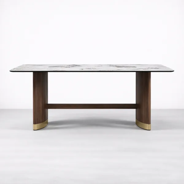 Front view of INTERIORZE Aurelia marble top dining table