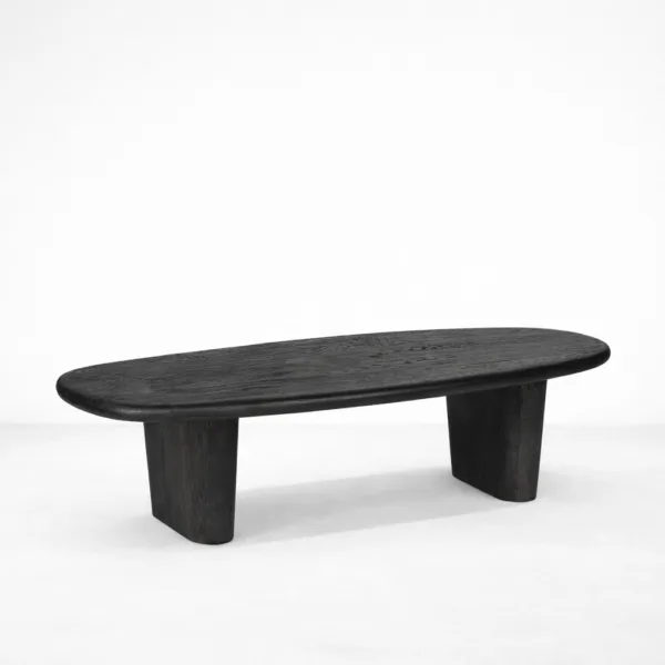 INTERIORZE teakwood oval coffee table with sculpted legs in black finish teakwood coffee table