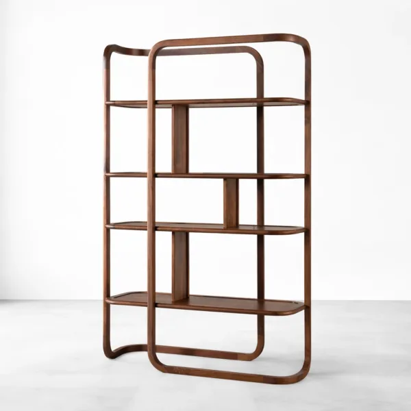 Curved Teak Wood Showcase Cabinet