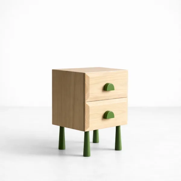 Ashwood bedside table with 2 drawers and green legs by INTERIORZE