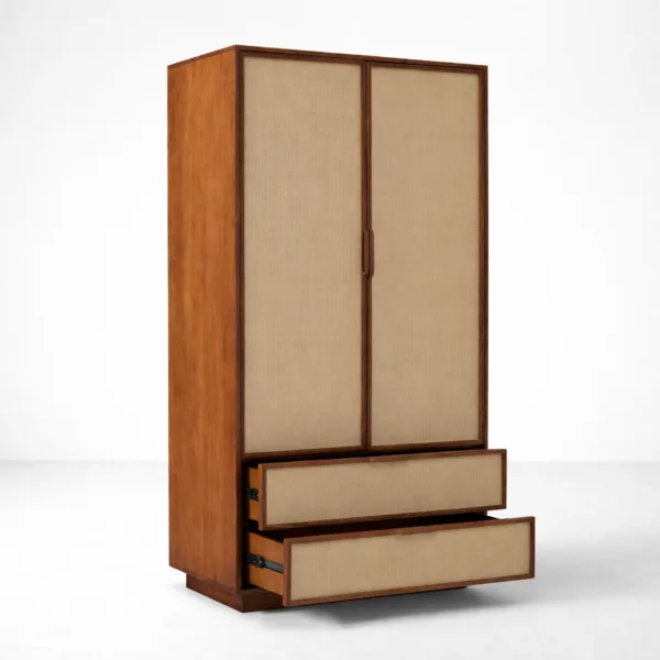 INTERIORZE Aster Cane Teak Wood Wardrobe