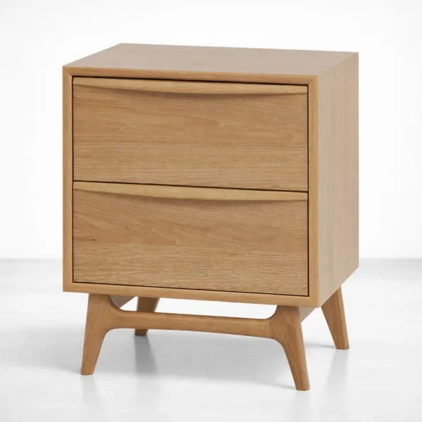 INTERIORZE Orwen ash wood bedside table with two drawers and curved drawer front in natural finish