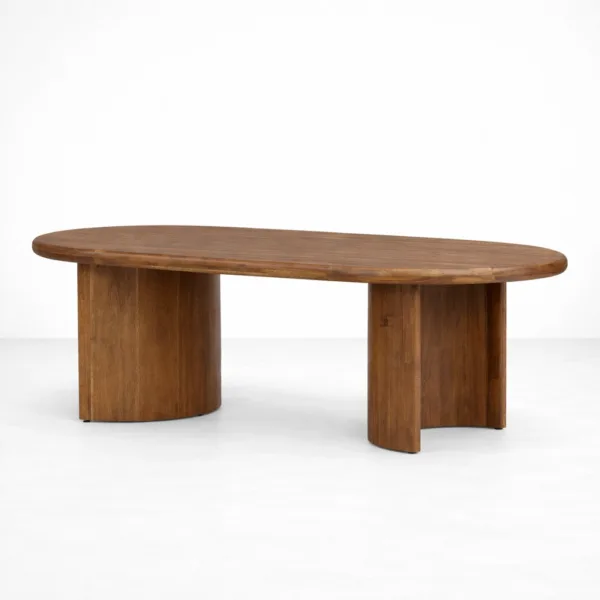 INTERIORZE Rovena oval teakwood centre table with dual pedestal base