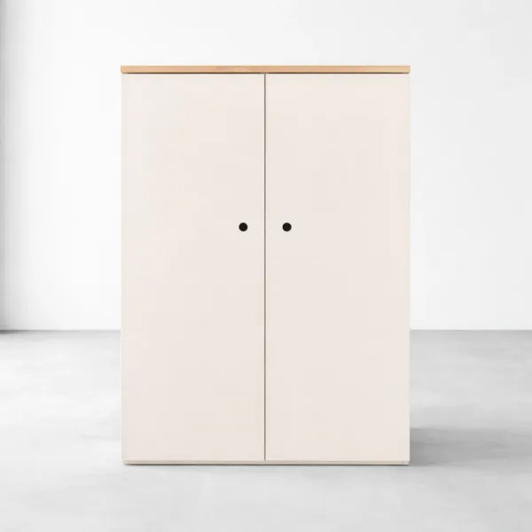 INTERIORZE Elara Cream Wood Wardrobe Cabinet