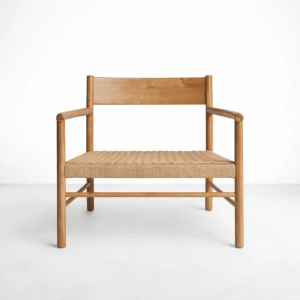 INTERIORZE Arlen teakwood woven arm chair with natural handwoven seat and solid wooden frame