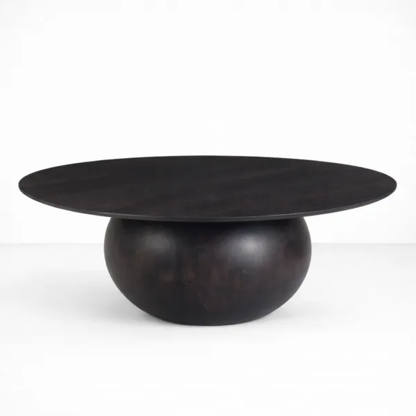 INTERIORZE Orbin teakwood centre table with round top and sculptural pedestal base