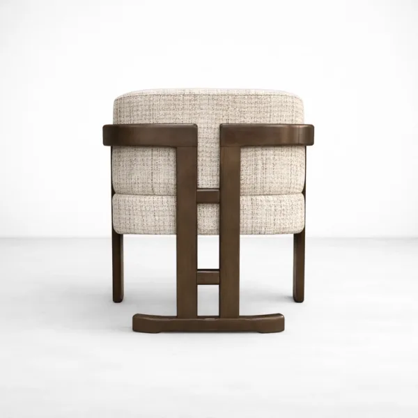 INTERIORZE Elara teakwood upholstered arm chair with beige textured fabric and dark walnut wooden frame