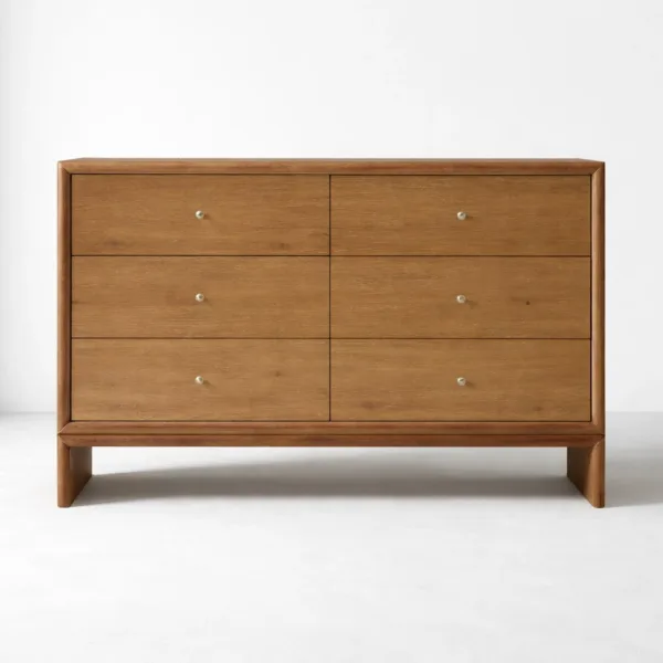 Panel Leg Ash Wood 6 Drawer Dresser