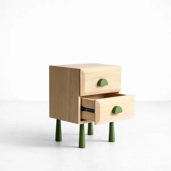 Ashwood bedside table with 2 drawers and green legs by INTERIORZE