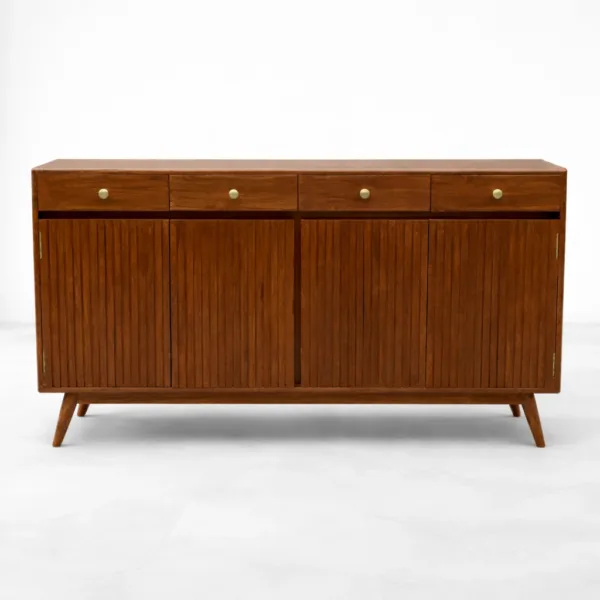 INTERIORZE Cedro Reed Teak Wood Sideboard with four drawers and reed cabinet doors
