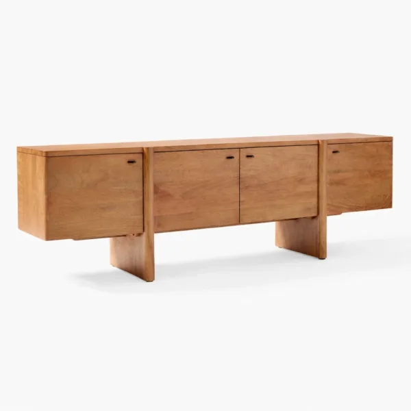 Span Block teak wood media console by INTERIORZE