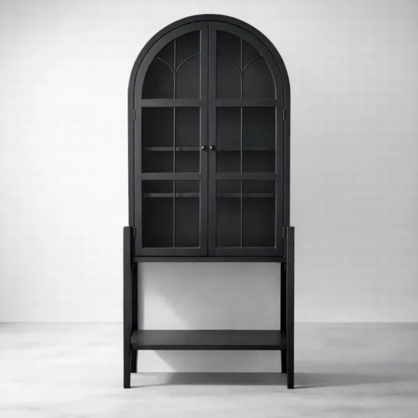 Arched Teak Wood Showcase Cabinet with Open Base