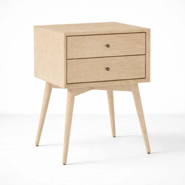 INTERIORZE ash wood bedside table with 2 drawers for bedroom