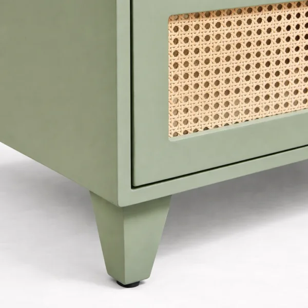 Sage green cane teak wood wardrobe by INTERIORZE