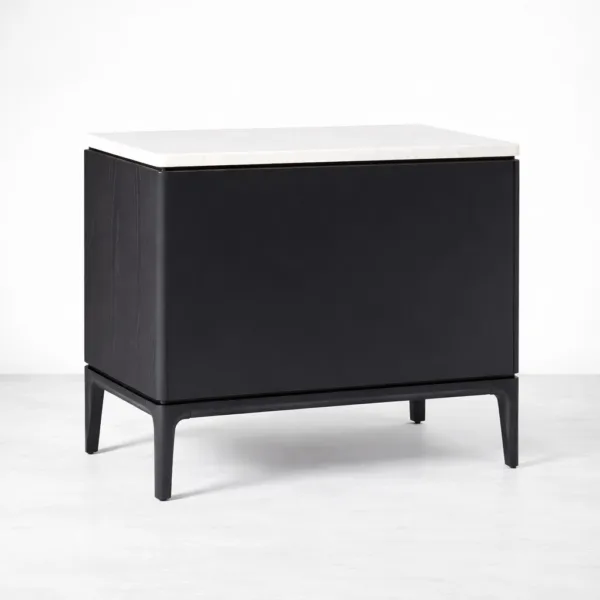 INTERIORZE black wood bedside table with marble top and 2 drawers
