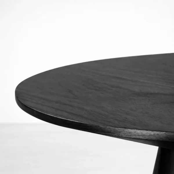 Handcrafted black teakwood side table with round top and cone pedestal base by INTERIORZE