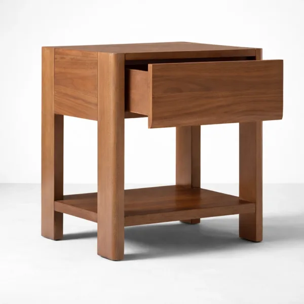 INTERIORZE solid teakwood bedside table with drawer and open shelf