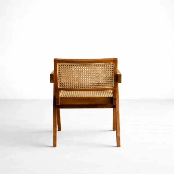 INTERIORZE Kairo teakwood cane arm chair with natural cane back and seat in warm honey finish