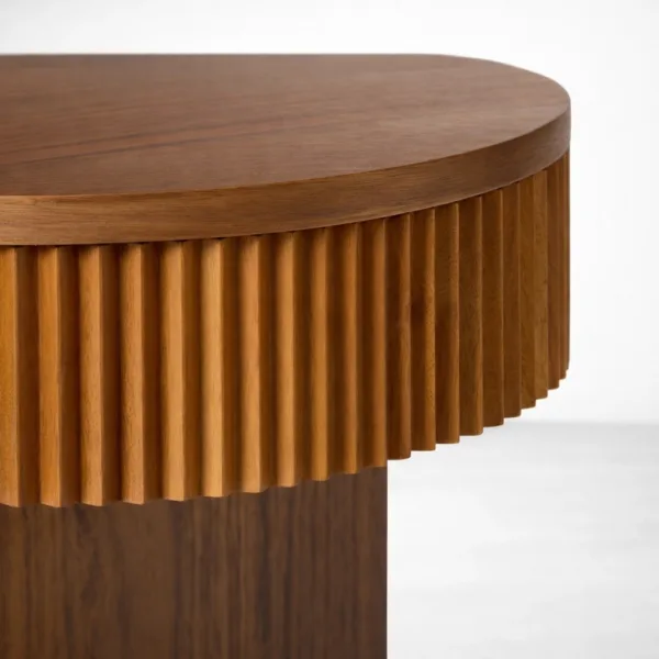 INTERIORZE fluted teakwood bedside table with drawer and open shelf