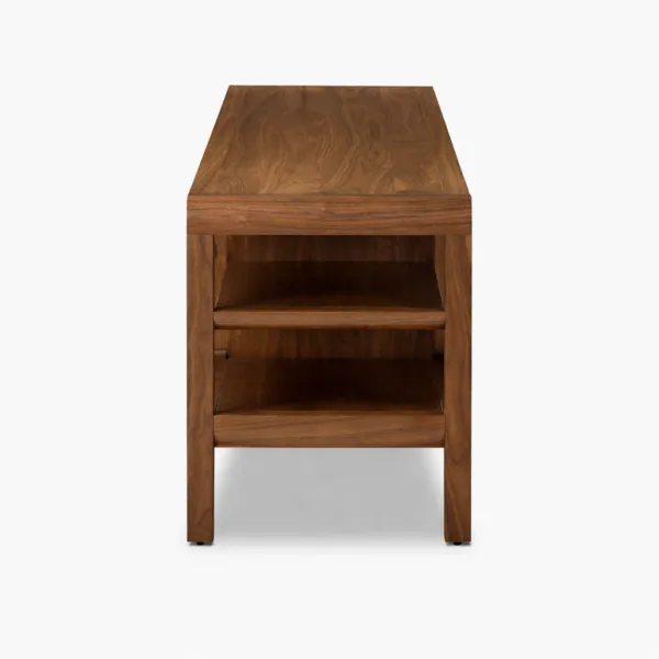 Side view of the Open Frame teak wood media console by INTERIORZE
