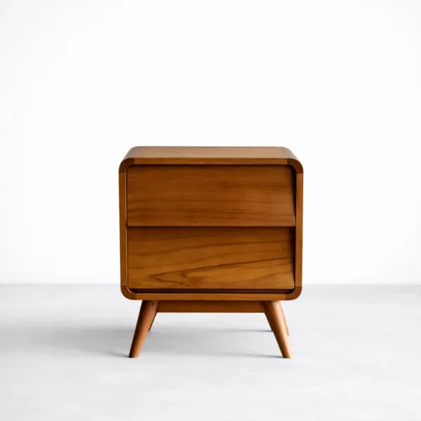 Teakwood bedside table with 2 drawers and curved frame by INTERIORZE