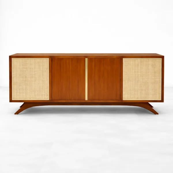 NTERIORZE Tarian Cane Teak Wood Sideboard with cane side panels and sculpted base