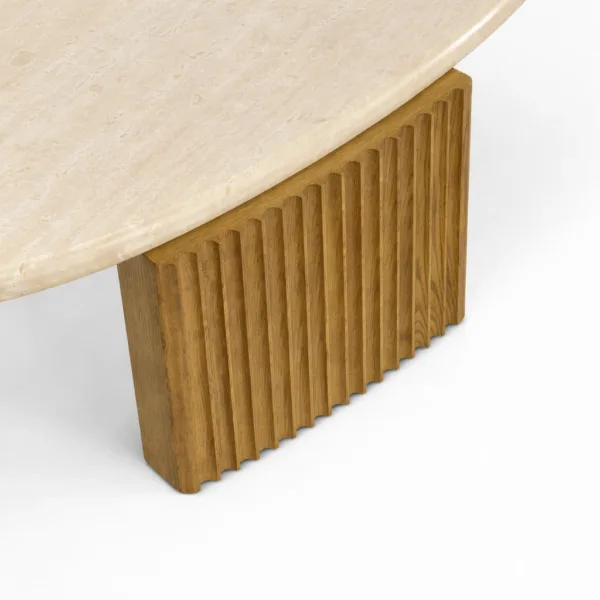INTERIORZE teakwood marble top oval centre table for modern living room