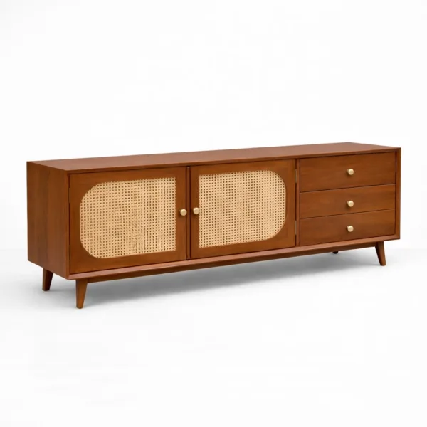 Cove Cane teak wood media console by INTERIORZE