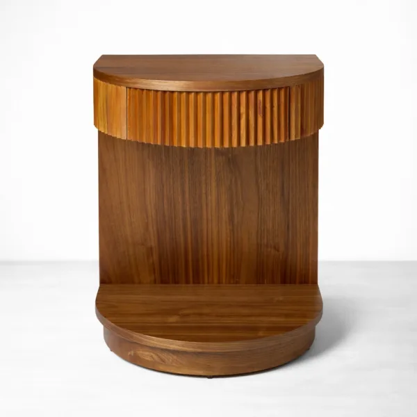 INTERIORZE fluted teakwood bedside table with drawer and open shelf