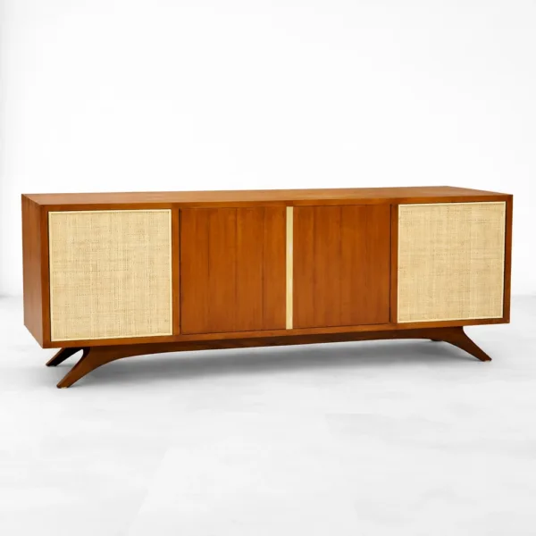 NTERIORZE Tarian Cane Teak Wood Sideboard with cane side panels and sculpted base