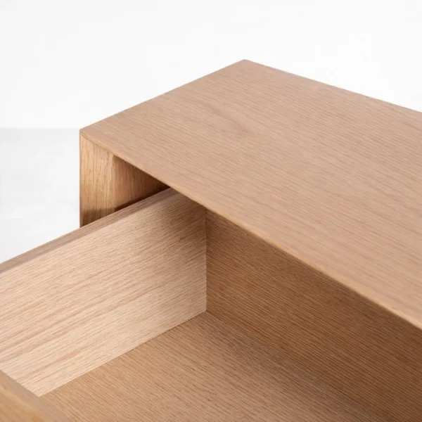 INTERIORZE Elara ashwood bedside table with floating drawer and open shelf in natural finish
