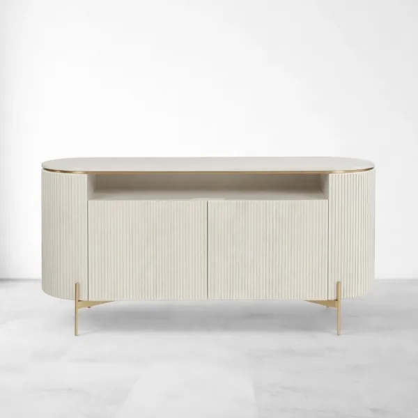 Celeste Fluted Deco Paint Sideboard front view with open shelf and fluted door