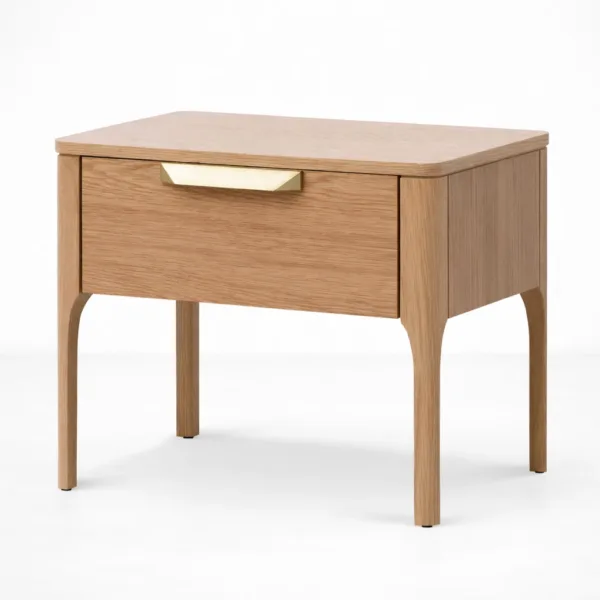 INTERIORZE ashwood bedside table with drawer and brass handle front view