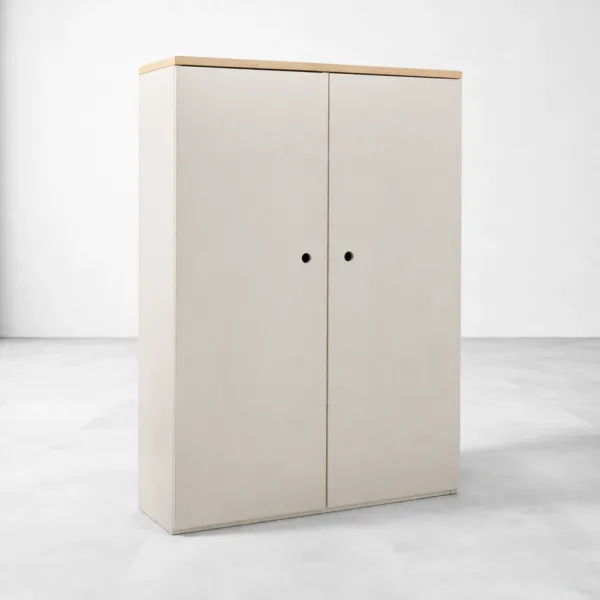INTERIORZE Elara Cream Wood Wardrobe Cabinet
