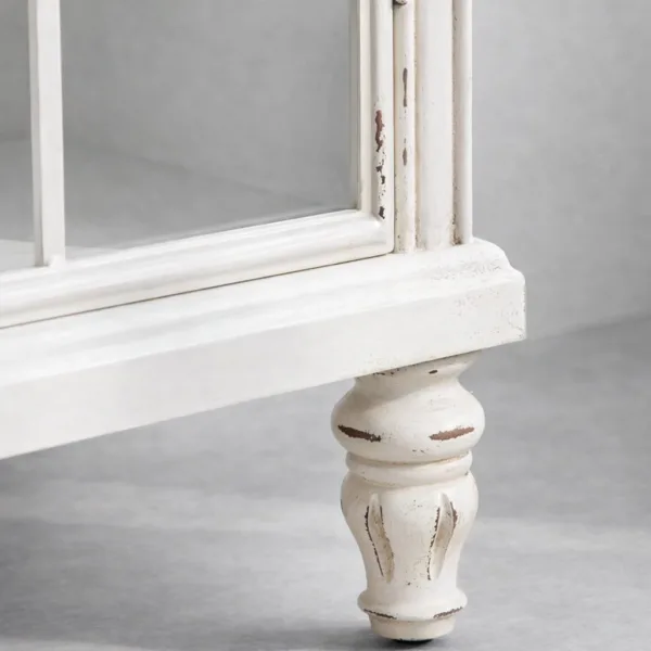 Distressed White Arched Glass Showcase Cabinet
