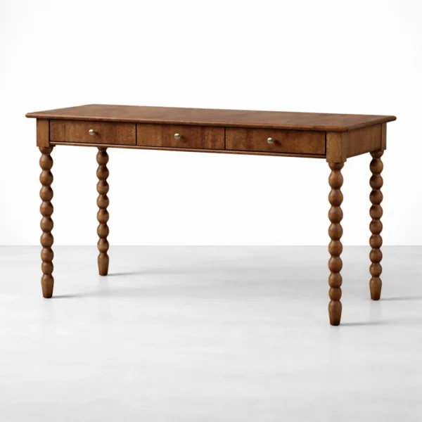 Wooden study table with 3 drawers and turned bobbin legs