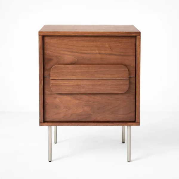 INTERIORZE teakwood bedside table with 2 drawers and metal legs
