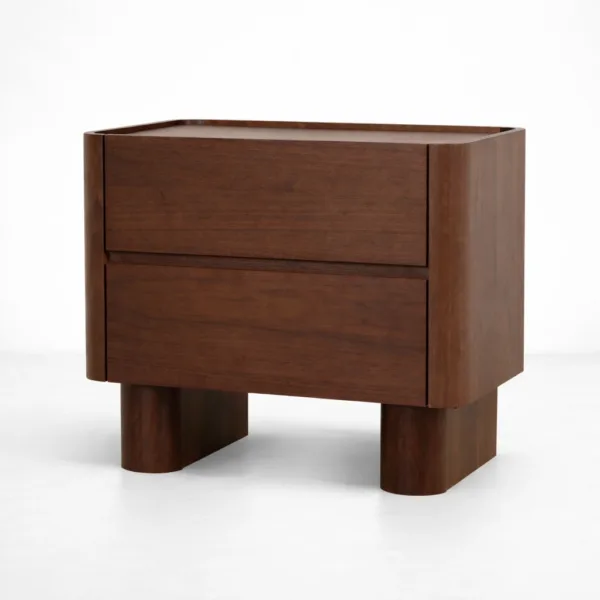 INTERIORZE solid teakwood bedside table with 2 drawers front view