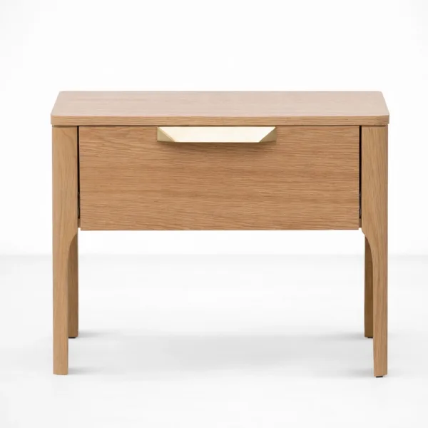 front elevation of ashwood bedside table with single drawer