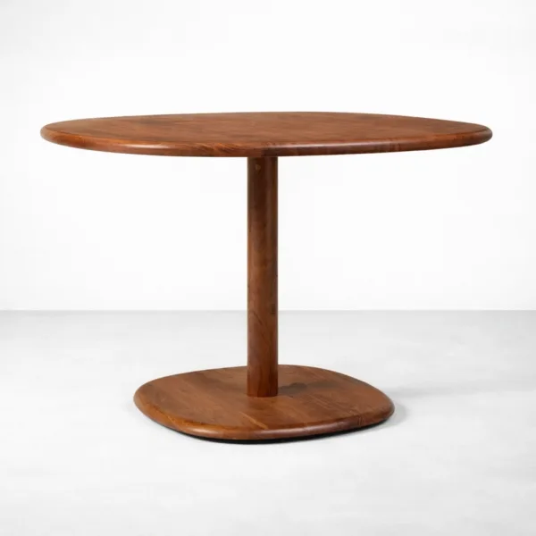INTERIORZE Rovena solid teakwood round pedestal dining table with circular base