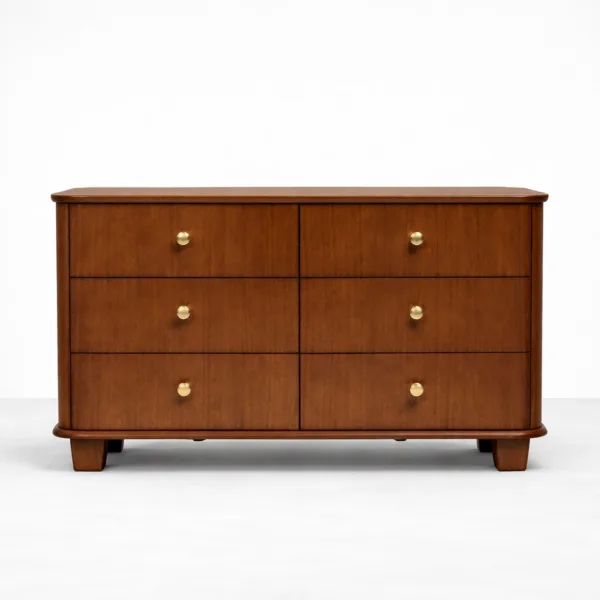Curved Teak Wood 6 Drawer Dresser