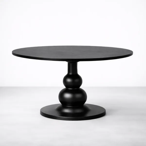 INTERIORZE Obsidian Orb round dining table with sculptural pedestal base