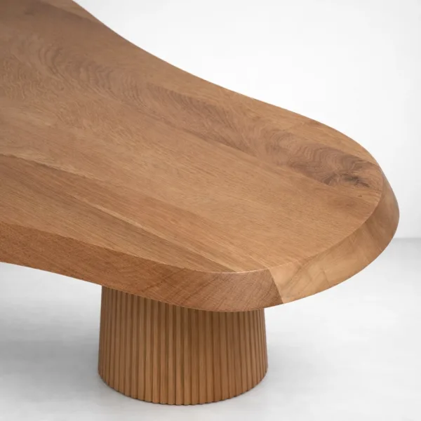 INTERIORZE Arawa sculpted teakwood centre table with organic top and fluted pedestal base