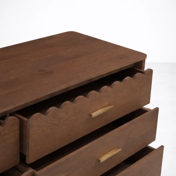 Scalloped Teak Wood 6 Drawer Dresser