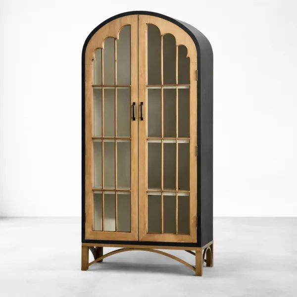 Two Tone Arched Ash Wood Glass Showcase Cabinet