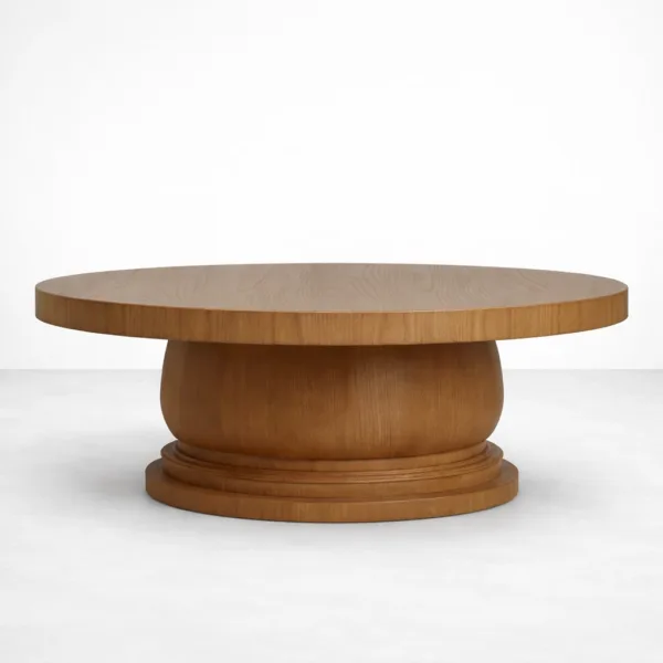 INTERIORZE Elvara round teakwood centre table with pedestal base