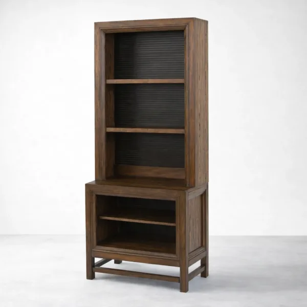 Open Shelf Teak Wood Showcase Cabinet